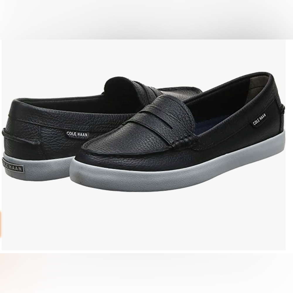 COLE HAAN SIZE 5 WOMENS LEATHER LOAFER LUNAR HARP SKIMMER SLIP ON SNEAKERS BLACK